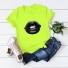 Tricou de dama cu imprimeu de buze verde neon