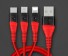USB - Micro USB / USB-C / Lightning töltőkábel piros