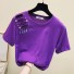 Verziertes Damen-T-Shirt mit Schlitzen B384 lila