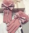 Zimné dámske rukavice s mašľou ružová